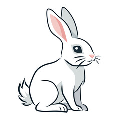 Fototapeta premium Clean minimalist vector illustration of a cute white rabbit sitting calmly isolated on white background, professional graphic line art mascot design of a bunny for easter and animal concepts