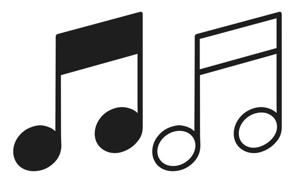 Musical note set with outlined and filled beamed notes on transparent background