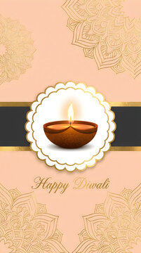 Happy Diwali Greeting with Diya Lamp and Mandala