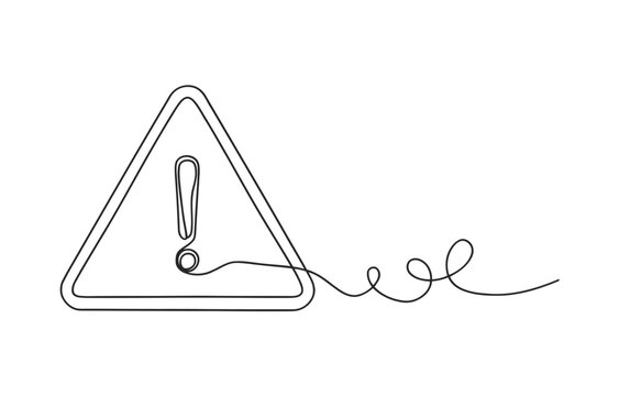 Minimalist continuous line drawing of a triangular warning sign with an exclamation mark triangle sign minimalist art