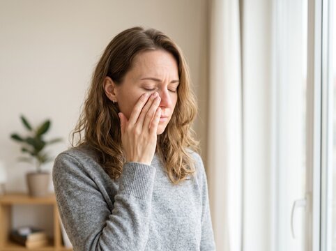 Sinus Pressure and Facial Pain in Adult Woman with Nasal Congestion
