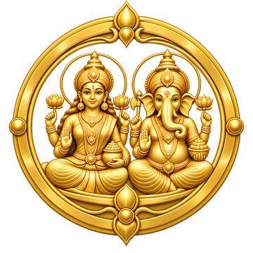 3D Illustration of Laxmi Ganesh Gold Coin
