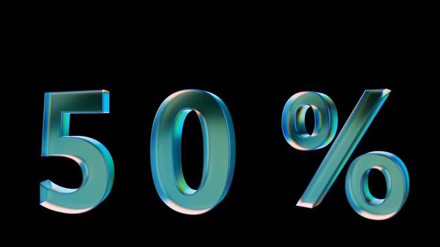 Looped 3D animation on a transparent background. The jumping digit is made of glass.
