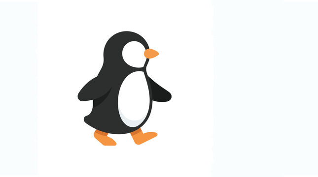 Flat vector illustration of a penguin with a white belly and orange feet