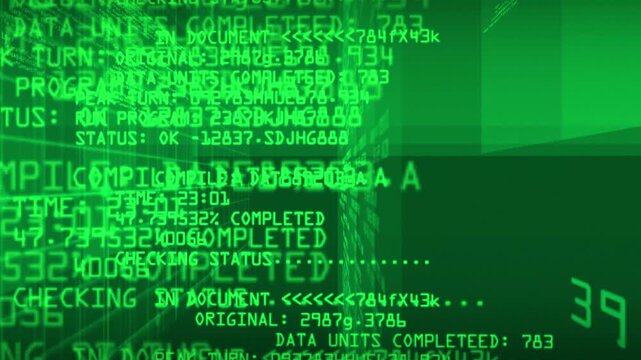 Green matrix binary code and HTML programming background motion video loop