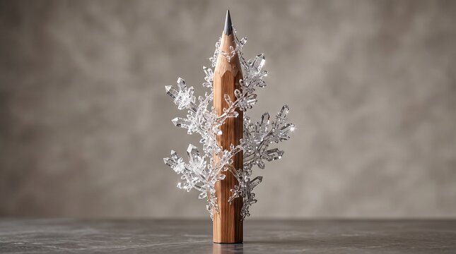 Pencil Growing Intricate Crystal Branches