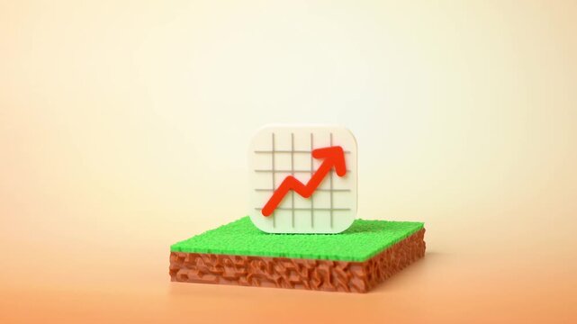 A plot of land and a growth chart. Rising prices in the land market, profitable investments. Concept of real estate growth and financial opportunity in agriculture.