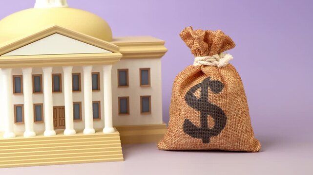 The dollar money bag and the government building. The national budget. Budget adoption in parliament, amendments. Revenues and expenditures, the national economy. Fiscal policy. Reserve currency.