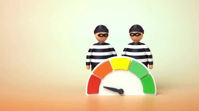 Criminals and a low-level efficiency scale. Low crime prevention and detection rates, high risks. Concept of failing law enforcement and weak public safety. Vulnerability.