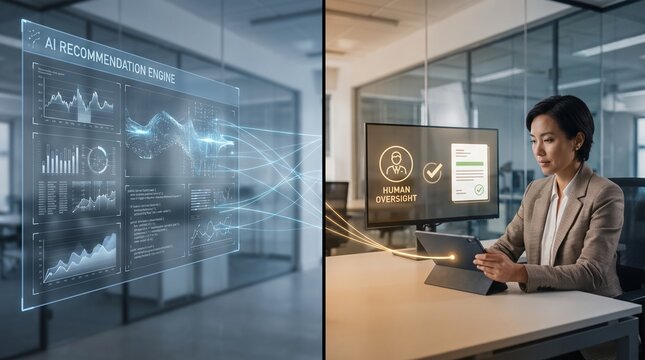 Business Professional Overseeing Artificial Intelligence Recommendation Engine