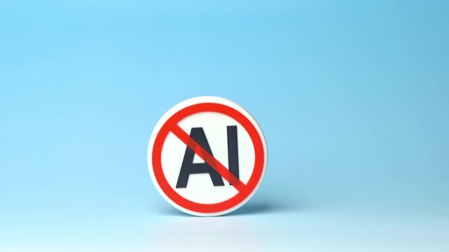 A sign prohibiting the use of AI highlights restrictions on technology. Regulation limits artificial intelligence adoption. Ethical concerns and compliance shape digital transformation decisions.