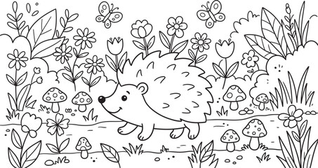 Fototapeta premium A delightful and charming coloring page featuring adorable animals in a whimsical forest setting perfect for kids and creative adults alike