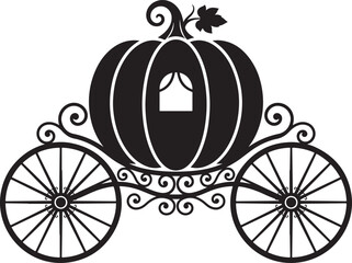 Obraz premium Pumpkin Fairy Tale Carriage Black Silhouette Storybook Vector