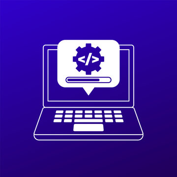code compilation icon with a laptop