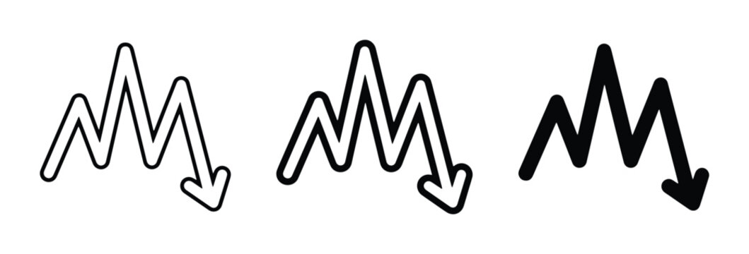 Falling Stock Market Graph Icons, Downward Trend Arrows, Financial Crisis Symbols