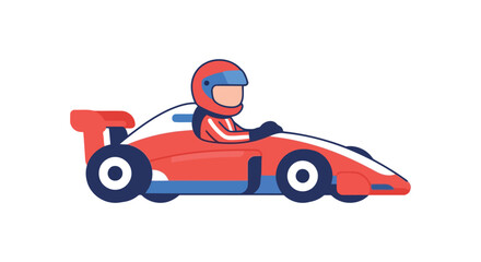 Fototapeta premium Red formula race car with driver is a flat vector illustration on white