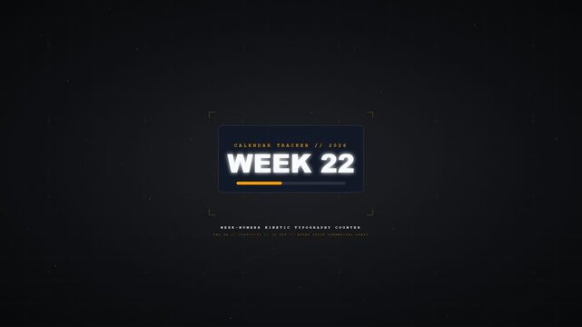 Minimalist digital graphic with text stating week 22 on dark background
