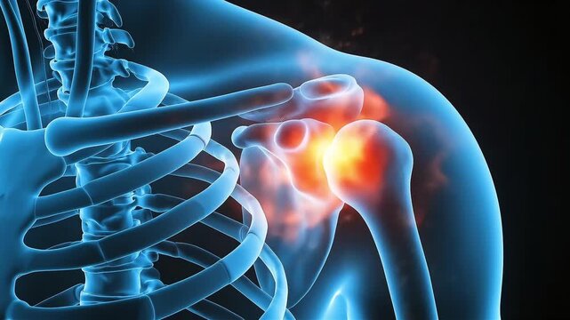 3D Rendered Medical Animation of Right Shoulder Inflammation