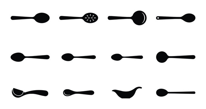 Vector Spoon Collection: Diverse Kitchen Utensils, Serving Ladles, and Cutlery Icons for Culinary Design