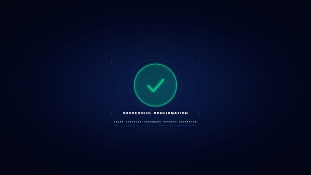 Digital checkmark icon indicating successful confirmation on dark blue background