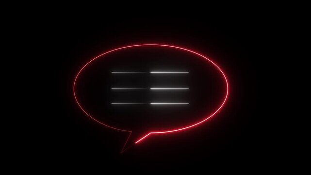 A red glowing speech or chat bubble icon with three horizontal white bars inside against a dark background.