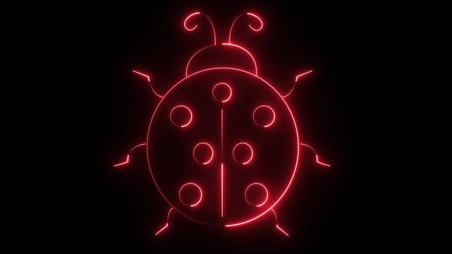 A red neon-style graphic of a ladybug on a black background.
