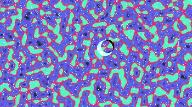 Abstract Psychedelic Pixelated Noise Pattern With Glowing Neon Colors and Rotating Loading Spinner