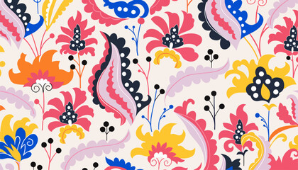 Obraz premium Elegant colorful rococo flowers arranged across a charming seamless pattern background