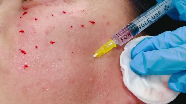 Facial mesotherapy: cheek microinjections, close-up