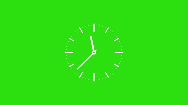 White Minimal Clock Face With Fast Spinning Hands on Green Screen. Time Lapse Clock Showing Hours Passing Quickly. Time Passing and Deadline Concept Chroma Key Animation