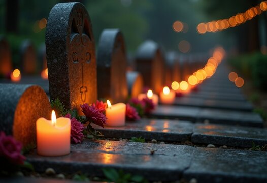 Cemetery Visit Souls Day Remembrance Graves Prayer Candles Reflections Peaceful Tribute Observe