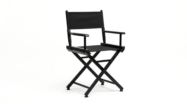 Black folding directors chair on white background