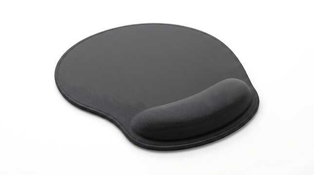 Black ergonomic mouse pad with wrist support on white background