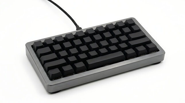 Black mechanical keyboard with blank keycaps on white background