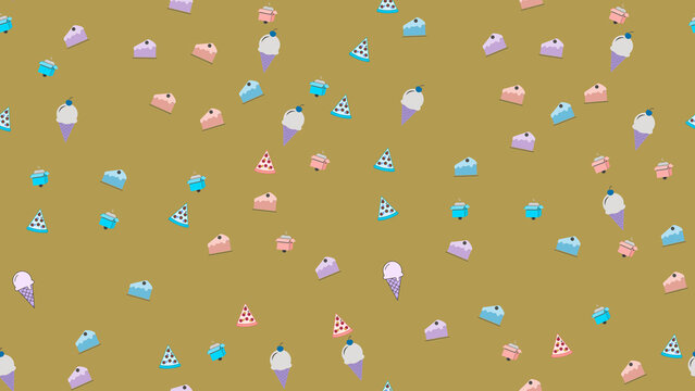 Seamless pattern of ice cream, cake, and pizza slices