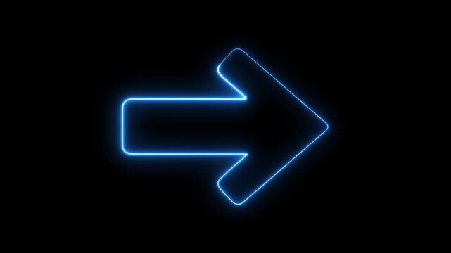 Glowing blue neon arrow sign pointing right, minimalist digital directional indicator on black background