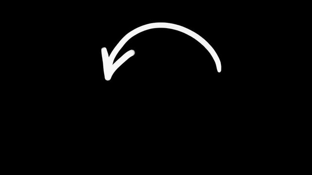 Set Sketch Doodle Hand Drawn White Arrows on transparent background. Hand drawn animated direction pointers. isolated with Alpha channel. animation black dark background 4k Video. cartoon green screen