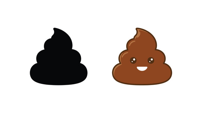 Pile of excrement shown as a colorful cartoon and a black silhouette