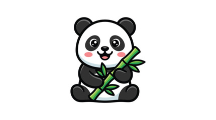 Obraz premium Cute panda holding bamboo stalks colorful vector silhouette