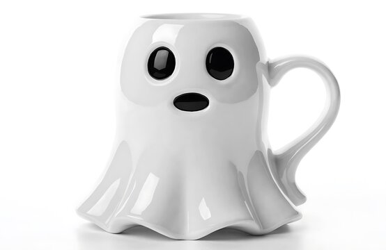White ceramic ghost shaped mug for halloween with coffee cup