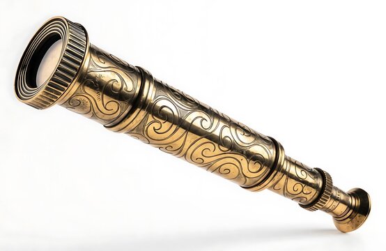 Vintage golden handheld telescope with decorative engraved floral carvings