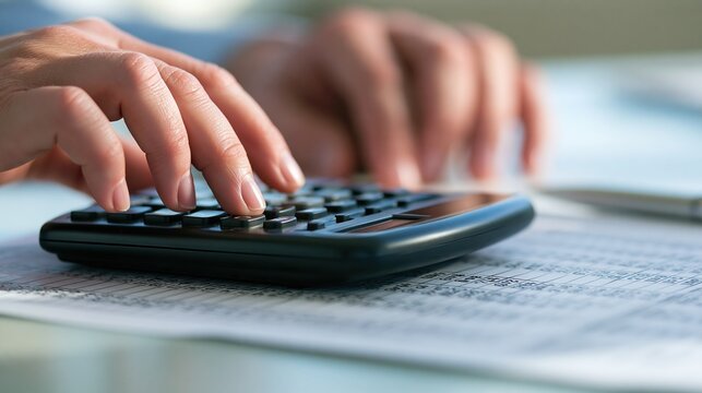 Person hands using calculator on financial documents