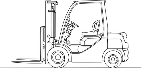 Line drawing of a forklift industrial truck. © fatima