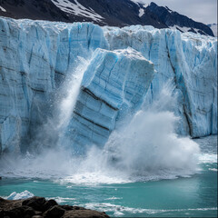 Massive ice block breaking off a glacier front into the sea © Fotkrat