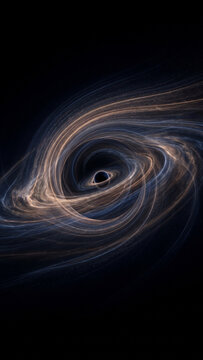 Cosmic black hole with swirling copper and blue glow, abstract space vortex