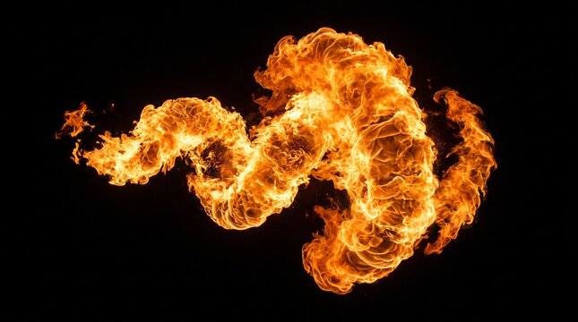 Dramatic Fire Cloud with Bright Orange Flames on Black Background