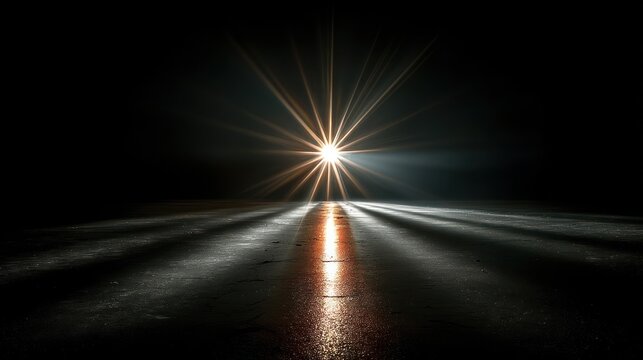 Bright light shines in a dark area creating dramatic patterns and shadow play