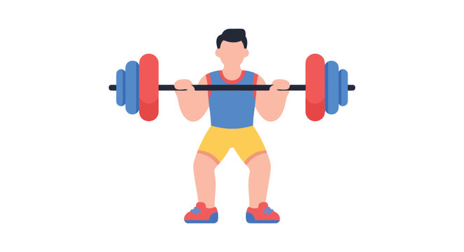 Man lifting a barbell in a flat vector illustration with a white background