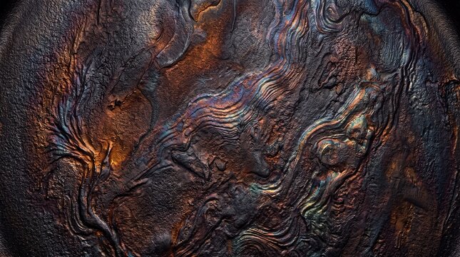 Oxidized Scorched Metal Surface with Iridescent Texture