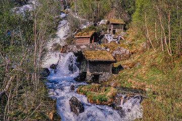 Small old mill houses at Skorge river, Ørsta, Sunnmøre, Norway © Johannes Jensås